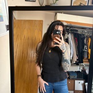 Black Sleeveless Knit Top - Mesh